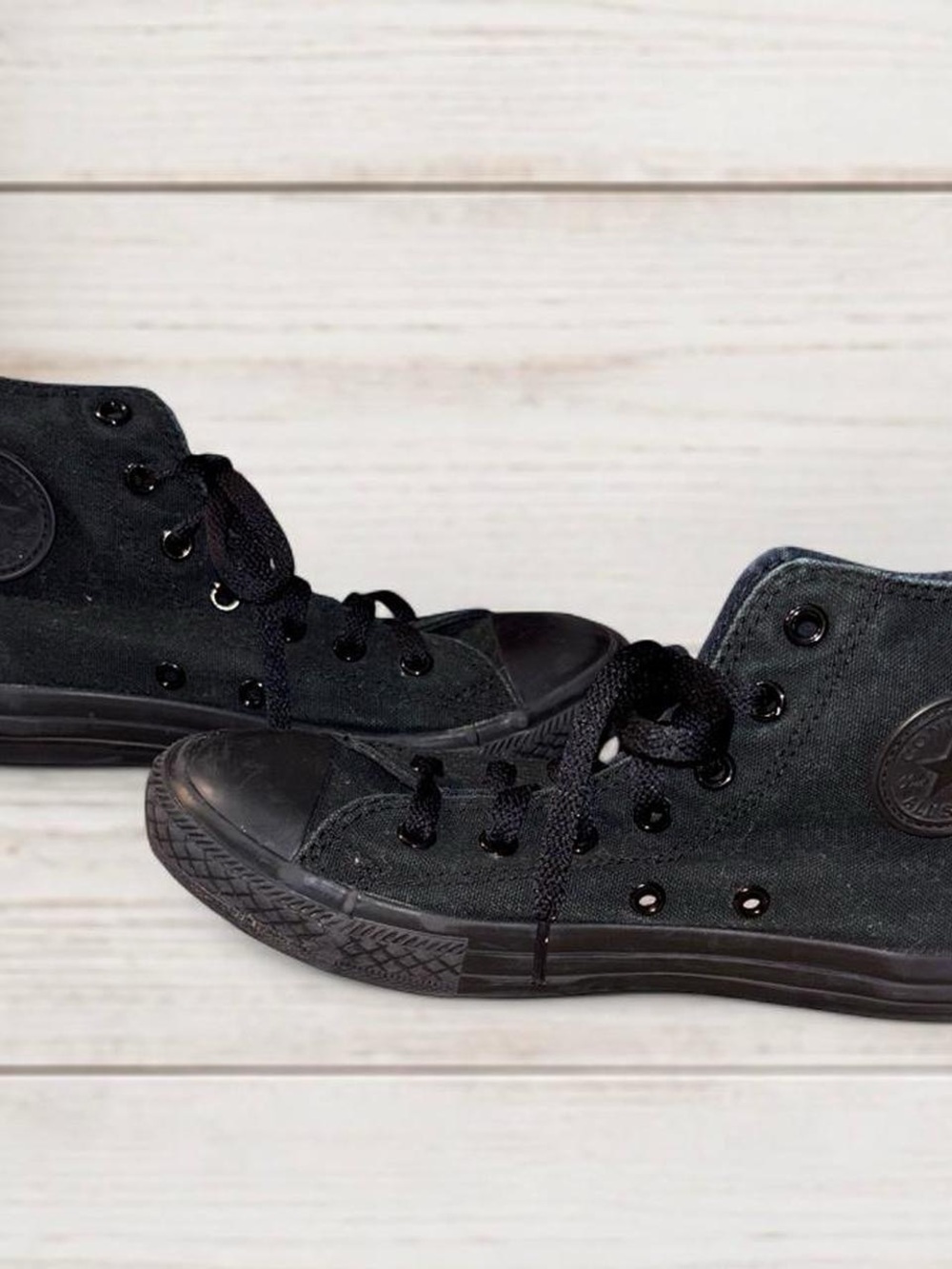 Kids 3Y Black High-Top Canvas Sneakers Black Out Monochrome Triple Black Skater